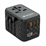 Verbatim UTA-05 65W GaN III universalus kelioninis adapteris su 2 x USB-C PD & QC 4+ ir 2 x USB-A prievadais