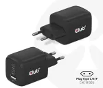 CLUB3D CAC-1913 kelioninis įkroviklis PPS 65W GaN technologija, trys prievadai (2x USB-C + USB-A), Power Delivery 3.0