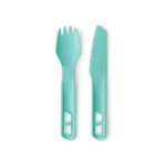 Sea To Summit Passage Cutlery Set Blue - 3 dalių stovyklavimo stalo įrankių rinkinys (&scaron;akutė, &scaron;auk&scaron;tas, peilis) - stiklu armuotas nailonas - be BPA - tinkamas plauti indaplovėje - sudėtinė konstrukcija su mini karabinu