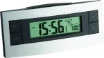 TFA 60.2511 Radijo bangomis valdomas žadintuvas &ndash; juodas/sidabrinis, LCD ekranas, patalpų temperatūra, snaudimo funkcija, mėlynas foninis ap&scaron;vietimas, 2x AAA