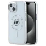 Karl Lagerfeld KLHMP15MHLSCHH Hardcase, skirta Apple iPhone 15 Plus 6,7 inch balta IML metalinė Choupette galvutė MagSafe