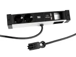 Bachmann DESK Rail maitinimo juosta su 2 Schuko lizdais ir 2 USB įkrovimo prievadais, 2 m kabeliu, sidabrinė/juoda