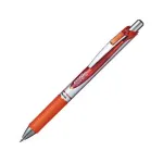 Pentel EnerGel Xm įtraukiamas gelinis ra&scaron;iklis &ndash; oranžinis ra&scaron;alas &ndash; 0,35 mm &ndash; sidabrinis korpusas su oranžiniais akcentais &ndash; guminė rankena &ndash; apvalus korpusas