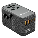 Verbatim UTA-06 100W GaN III Universalus kelioninis adapteris su 2 x USB-C PD & QC 4+ ir 2 x USB-A QC 3.0 prievadais