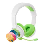 Ausinės BuddyPhones School+ Wireless &ndash; laidinės ir belaidės Bluetooth, USB-C, uždengiančios ausis, 20&ndash;20000 Hz, 147 g, žalia/balta