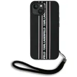 Karl Lagerfeld Saffiano Athleisure Stripes Cord Case, skirta iPhone 15, juoda-rožinė