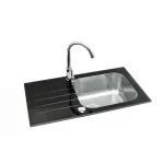 GLAM 20 Granito kompozito virtuvės kriauklės rinkinys su juodu mai&scaron;ytuvu, viena dubuo, reversinis, 580x480 mm
