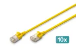 DIGITUS CAT 6A F-FTP plonas patch kabelis, 0,3 m, geltonas, 10 vnt. pakuotė, LSZH, 10Gbps, 500MHz