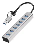 LogiLink USB 3.0 Hub 7x USB-A 2-in-1 jungiamasis kabelis, sidabrinis