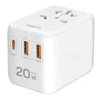 LogiLink PA0356 USB-A/C kelioninis 20W GaN 3 prievadų įkroviklis, baltas