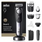 Braun BeardTrimmer 9 BT9560 barzdos kirpimo ma&scaron;inėlė, akumuliatorinė, 52 mm, 2 cm, &scaron;lapiam ir sausam naudojimui, juoda, sidabrinė