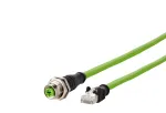 METZ CONNECT 142M4D25050 M12 pramoninis Ethernet tinklo kabelis, CAT 5e S/UTP, 5 m, žalias PUR apvalkalas, atsparus rūg&scaron;tims/ozonui/UV, suderinamas su tempimo grandine