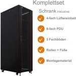 IT-BUDGET 19 inch serverio spintos SRK komplektas - 42U - 600x1000 mm - perforuotos dvigubos priekinės ir galinės durelės - 4 aktyvūs ventiliatoriai - PDU - lentynos - i&scaron;ardytas - juodas (90ITB19SRK42610DTS)