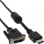 InLine HDMI-DVI laidas 19 kai&scaron;čių vyri&scaron;kas / 18+1 vyri&scaron;kas + ferito žiedas juodas 5 m