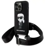 Karl Lagerfeld KLHCP15XSCBSKNK iPhone 15 Pro Max 6,7 inch Hard Case Black Crossbody Silicone Ikonik