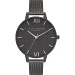 Olivia Burton Moteri&scaron;kas laikrodis Sparkle Bee Watch OB16GD49 &ndash; 34 mm kvarcinis, baltas ciferblatas, pilka odinė apyrankė