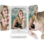 MOZOS ML10X LED Makeup Mirror su 10x padidinimu, 3 spalvų režimais, nuolatiniu reguliavimu, 360&deg; sukimu, įkraunamas per USB-C, baltas