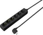 Sygonix SY-4890996 3 lizdų Schuko elektros skirstytuvas su ap&scaron;viestu jungikliu, 1,5 m kabeliu, juodas
