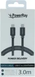 PowerRay USB-C į Lightning pinta tekstilinė juosta 3m pilka PR-DCCL300TGY