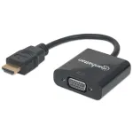 Manhattan 151467 HDMI į VGA signalo keitiklis, HDMI ki&scaron;tukas į VGA lizdą, pasirinktinis Micro-USB maitinimo prievadas, 22 cm, juodas