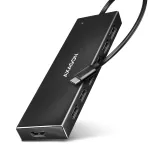 Axagon HUE-F7C 7 prievadų USB 3.2 Gen 1 aliuminio plok&scaron;čias &scaron;akotuvas su įkrovimu, 7x USB-A, 30 cm USB-C kabelis, i&scaron;orinio maitinimo jungtis, juodos spalvos