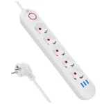 Maitinimo blokas MACLEAN MCE395 W &ndash; 5 ki&scaron;tukinių lizdų, 3&times; USB A, 110&ndash;240 V AC, 2,1 A USB, max 2500 W, baltas, 1,5 m laidas