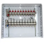 Grindinio &scaron;ildymo kolektorius, 10 kontūrų, su NC AC230V &scaron;iluminėmis pavaromis ir srauto matuokliais