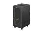 Tinklo spintos stovas LANBERG 19 colių 24U 600x800 mm juodas su stiklinėmis durimis ir LCD i&scaron;pjova (Flat Pack) v2