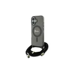 Guess GUHMP16SHCTSGNSK iPhone 16 6,1 inch Black Hard Case su Crossbody Cord ir Script Logo, MagSafe Compatible