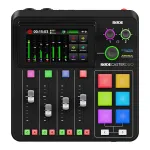 Studijos valdiklis R&Oslash;DE Caster Duo Black &mdash; 2 kombinuoti XLR/TRS, 2 TRS linijiniai i&scaron;ėjimai, 48 kHz, 24 bitai, jutiklinis ekranas, &bdquo;Wi‑Fi&ldquo;, &bdquo;Bluetooth&ldquo;