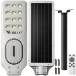 ORLLO 400W saulės LED gatvių lempa su 28W plok&scaron;te, judesio jutikliu ir nuotolinio valdymo pultu, 2713LM, 6500K