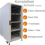 IT-BUDGET 19 inch tinklo spintos SRK komplektas - 18U - 600x1000 mm - stiklinės/plieninės durys - 4 aktyvūs ventiliatoriai - PDU - lentynos - surinkta - &scaron;viesiai pilka 99ITB19SRK18610GGM