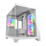 Mini Tower PC korpusas Cougar FV150 ARGB White &mdash; Micro-ATX / Mini-ITX, &scaron;oninis langas, 2x120mm + 1x120mm ventiliatoriai, 2,5 colio ir 3,5 colio vietos