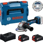 BOSCH Professional belaidis kampinis &scaron;lifuoklis su pjovimo disku 125mm, komplektas 18V 2x5.0Ah L-BOXX dėkle