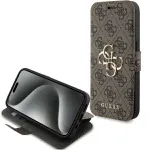 Guess GUBKP15L4GMGBR iPhone 15 Pro 6,1 inch Folio Case Brown 4G Metal Logo