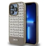 DKNY DKHMP15LPSOSPW iPhone 15 Pro 6,1 inch Hardcase Leather Printed Pattern Brown with Metal Logo MagSafe