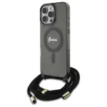 Guess GUHMP16LHCTSGNSK iPhone 16 Pro 6.3&Prime; Kietasis dėklas su kryžminiu dirželiu Script MagSafe juodas