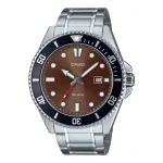 CASIO MDV107D5AVDF vyrų analoginis kvarcinis laikrodis, 42 mm, rudos spalvos ciferblatas, sidabrinės spalvos nerūdijančio plieno apyrankė