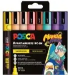POSCA PC-5M Pigmentinių Markerų Rinkinys, 8 Spalvos, Manga Hero, Vidutinis Apvalus Antgalis, Atsparus Vandeniui, &Scaron;viesai Atsparus, Bekvapis PC5M/8APF ASS74
