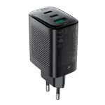 Acefast A108 GaN PD 67W sieninis įkroviklis, 2x USB-C, 1x USB-A, juodas