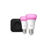 Philips Hue White and Colour Ambiance starterio rinkinys, Hue Bridge Pro + 2 x E27 A60 LED lemputės, Bluetooth/Zigbee, 1100 lm