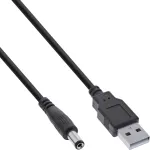 InLine USB nuolatinės srovės maitinimo adapterio laidas, USB A ki&scaron;tukas &ndash; nuolatinės srovės 5,5&times;2,10 mm lizdas, juodas, 1 m