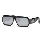 PHILIPP PLEIN SPP150-670700 Vyri&scaron;ki Akiniai Nuo Saulės, Juodas Acetato Rėmelis, Tamsiai Pilki Lę&scaron;iai, 67/11/145 mm