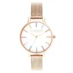 Olivia Burton moteri&scaron;kas laikrodis OB16RB24 34mm sidabrinis nerūdijantis plienas baltas ciferblatas vaivoryk&scaron;tinė bitė pilka oda