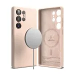 &bdquo;Ringke&ldquo; Galaxy S25 Ultra dėklas silikoninis magnetinis &bdquo;Pink Sand&ldquo;
