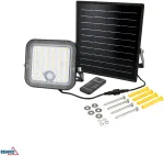 BEMKO SOLPAR 10W 1500lm 3000/4000K IP65 juodas saulės energijos LED prožektorius su PIR jutikliu