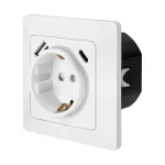 LOGILINK PA0253 Sieninis lizdas su 1 Schuko ki&scaron;tukiniu lizdu, 1 USB-A ir 1 USB-C įkrovimo prievadu, 3,1 A, baltas
