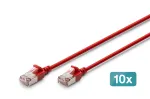 DIGITUS CAT 6A F/FTP plonas jungiamasis kabelis, 0,3 m, raudonas, 10 vnt., LSZH, 10G Ethernet, RJ45