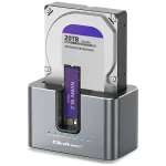 Qoltec 2in1 HDD SSD dokavimo stotelė SATA M.2 NVMe su klonavimu, USB-C 3.2 Gen 2, 10Gbps, iki 28TB, aliuminio