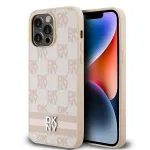 DKNY odinis dėklas su &scaron;achmatų ra&scaron;tu ir dryžiais, skirtas iPhone 14 Pro Max - rožinis